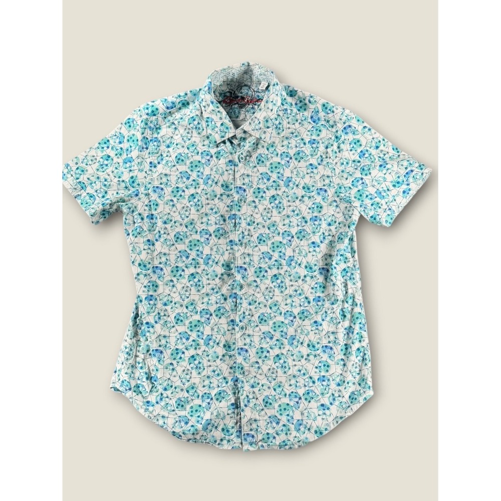 Robert Graham Mens Classic Fit Blue Geometric Skull Short Sleeve Button Down